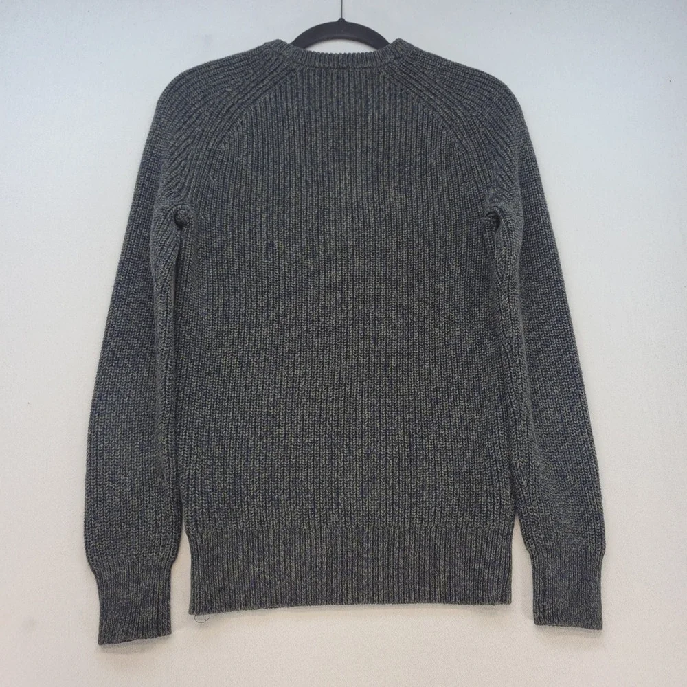 J.Crew Sweater Mens XS Green Blue Marled Shaker Stitch Cotton Chunky Knit Raglan